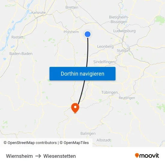 Wiernsheim to Wiesenstetten map