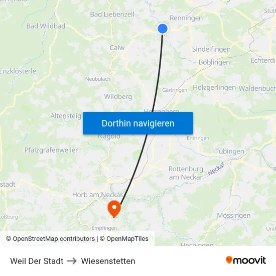 Weil Der Stadt to Wiesenstetten map
