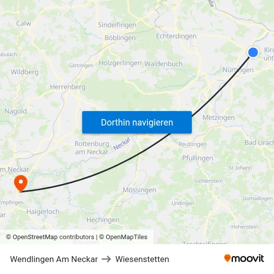 Wendlingen Am Neckar to Wiesenstetten map