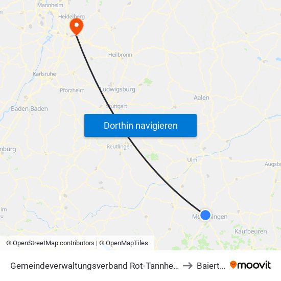 Gemeindeverwaltungsverband Rot-Tannheim to Baiertal map