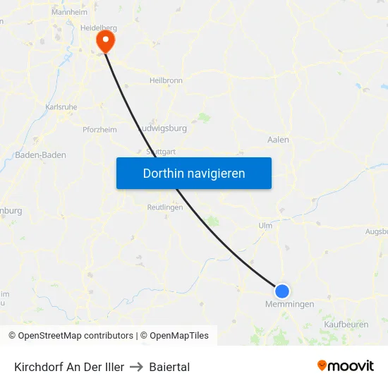 Kirchdorf An Der Iller to Baiertal map