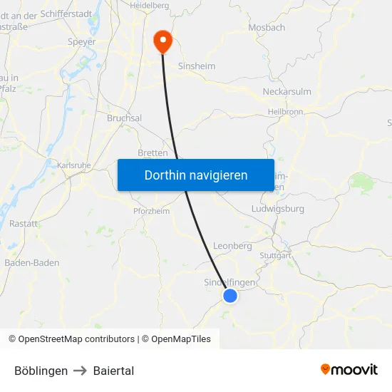 Böblingen to Baiertal map