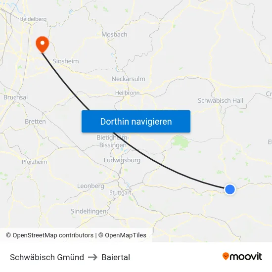 Schwäbisch Gmünd to Baiertal map