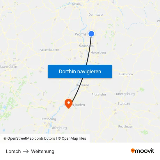 Lorsch to Weitenung map
