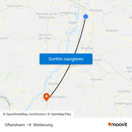 Oftersheim to Weitenung map