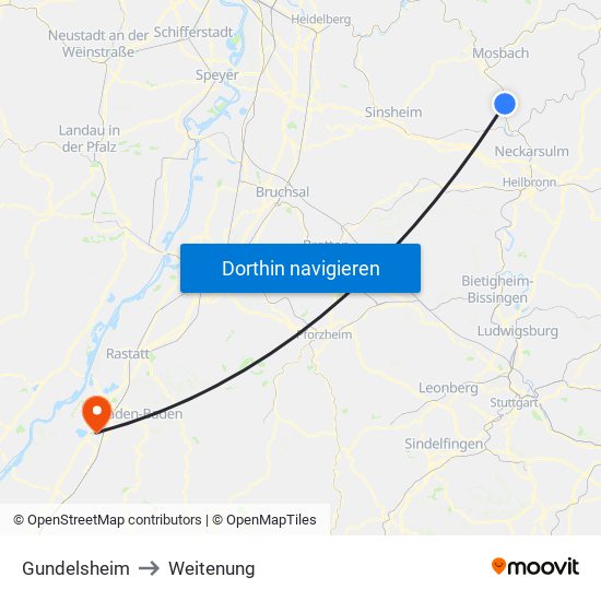 Gundelsheim to Weitenung map