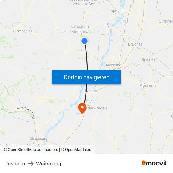 Insheim to Weitenung map