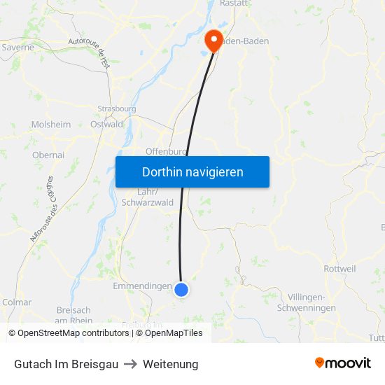 Gutach Im Breisgau to Weitenung map