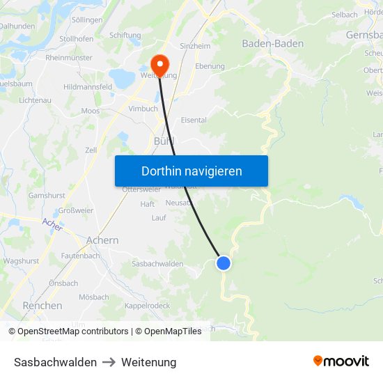 Sasbachwalden to Weitenung map
