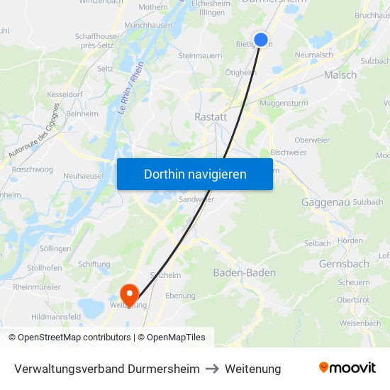 Verwaltungsverband Durmersheim to Weitenung map