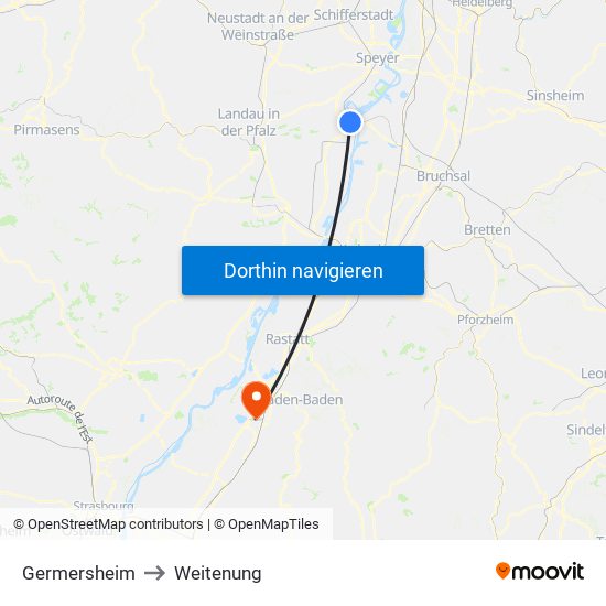 Germersheim to Weitenung map