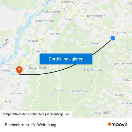 Büchenbronn to Weitenung map