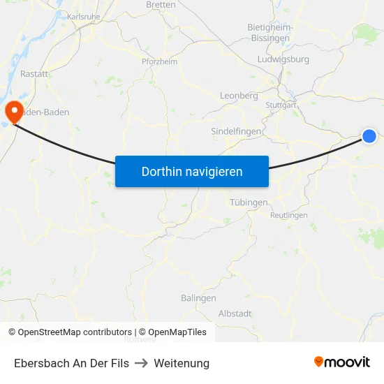 Ebersbach An Der Fils to Weitenung map