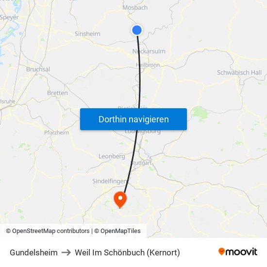 Gundelsheim to Weil Im Schönbuch (Kernort) map