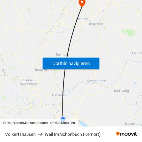Volkertshausen to Weil Im Schönbuch (Kernort) map