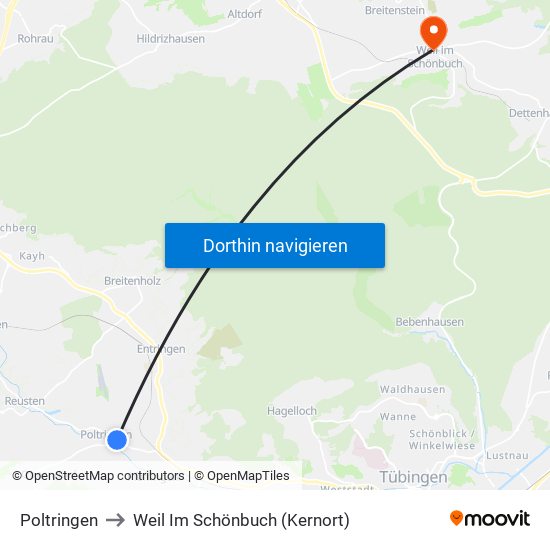 Poltringen to Weil Im Schönbuch (Kernort) map