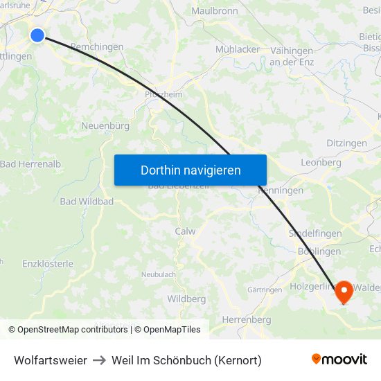 Wolfartsweier to Weil Im Schönbuch (Kernort) map
