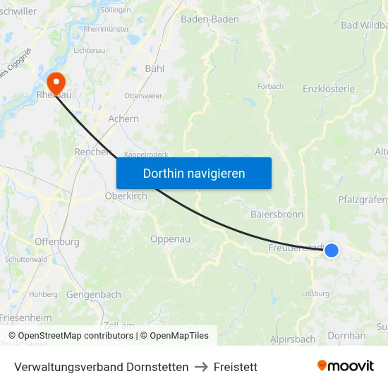 Verwaltungsverband Dornstetten to Freistett map