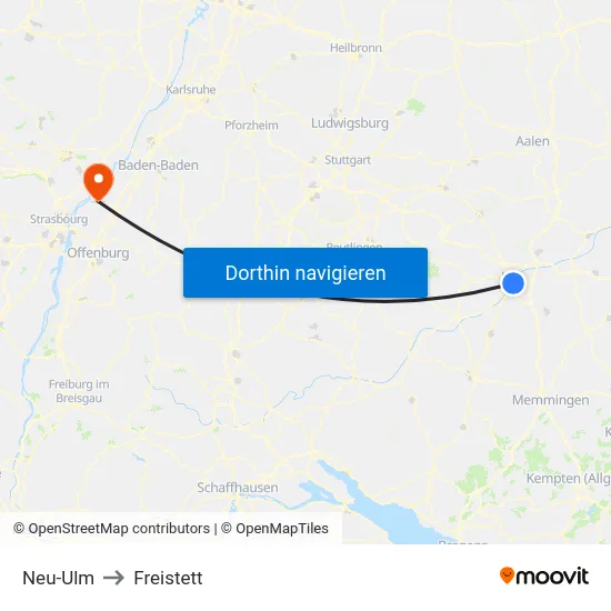 Neu-Ulm to Freistett map