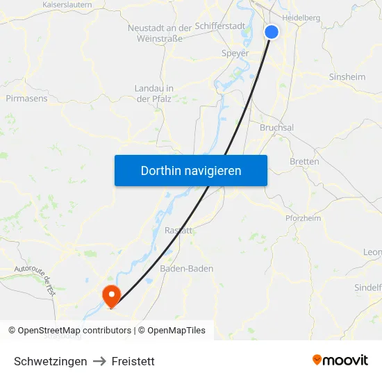 Schwetzingen to Freistett map