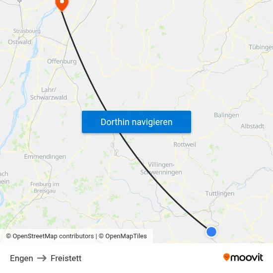 Engen to Freistett map