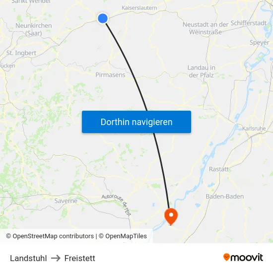 Landstuhl to Freistett map