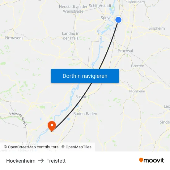 Hockenheim to Freistett map