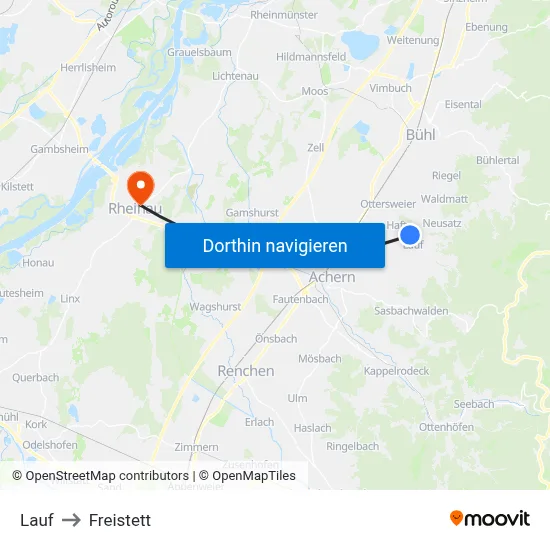 Lauf to Freistett map