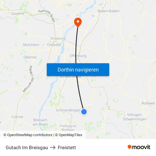 Gutach Im Breisgau to Freistett map