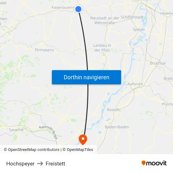 Hochspeyer to Freistett map