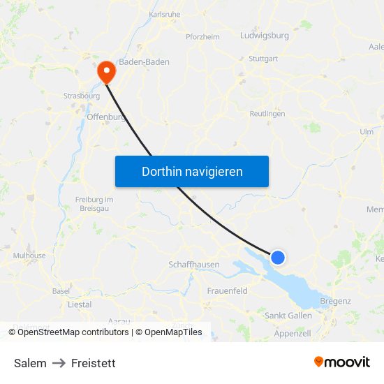 Salem to Freistett map