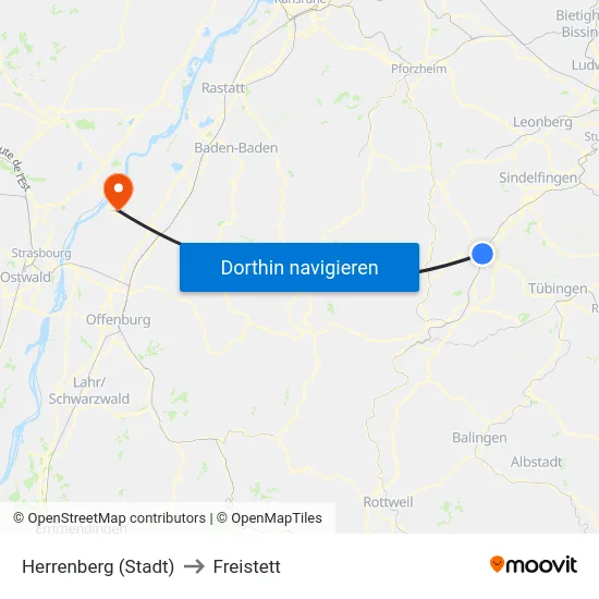 Herrenberg (Stadt) to Freistett map