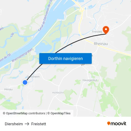 Diersheim to Freistett map