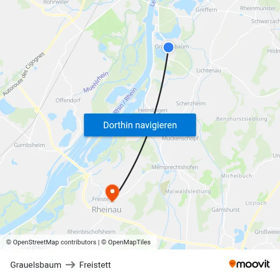 Grauelsbaum to Freistett map