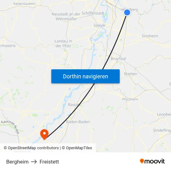Bergheim to Freistett map