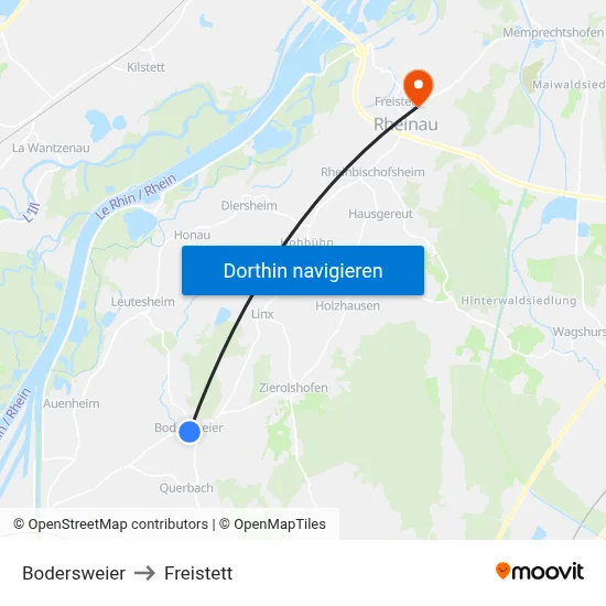 Bodersweier to Freistett map