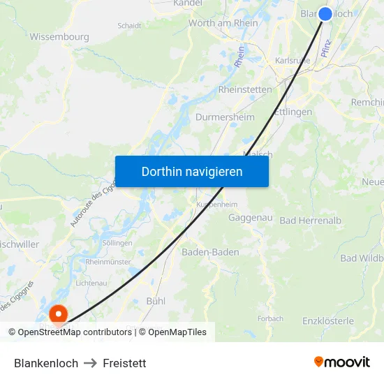 Blankenloch to Freistett map