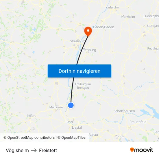 Vögisheim to Freistett map