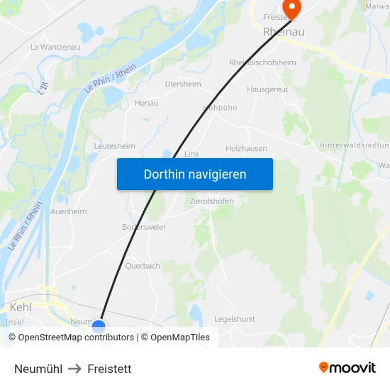 Neumühl to Freistett map