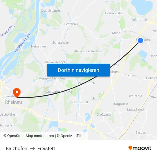 Balzhofen to Freistett map