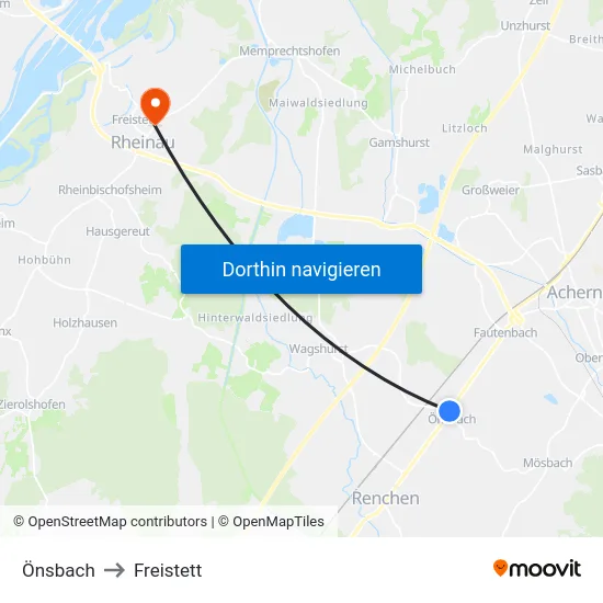Önsbach to Freistett map