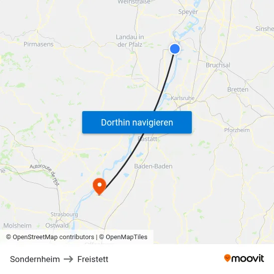 Sondernheim to Freistett map
