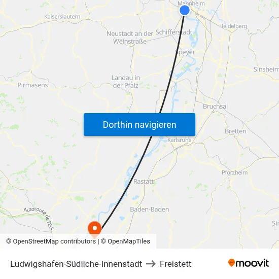 Ludwigshafen-Südliche-Innenstadt to Freistett map