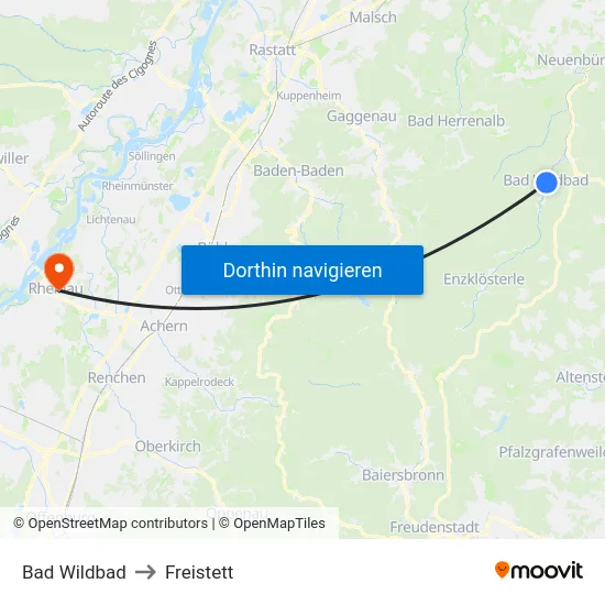 Bad Wildbad to Freistett map