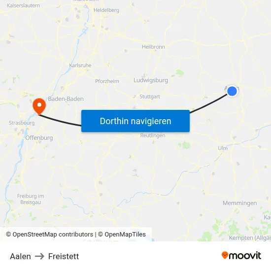 Aalen to Freistett map