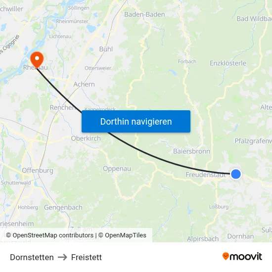Dornstetten to Freistett map