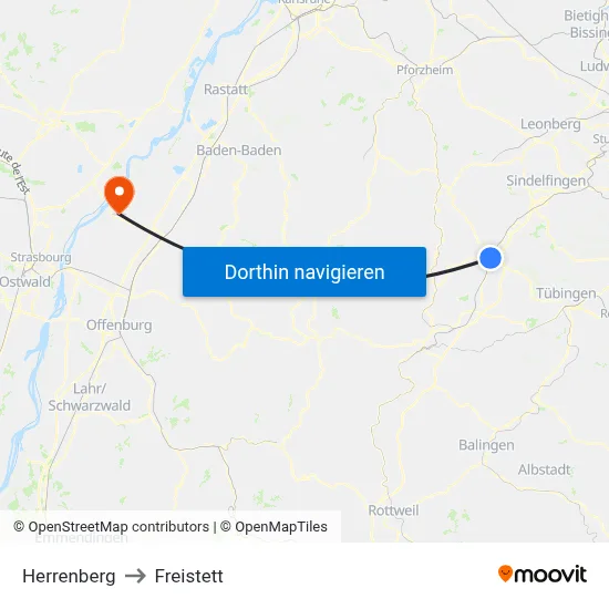 Herrenberg to Freistett map