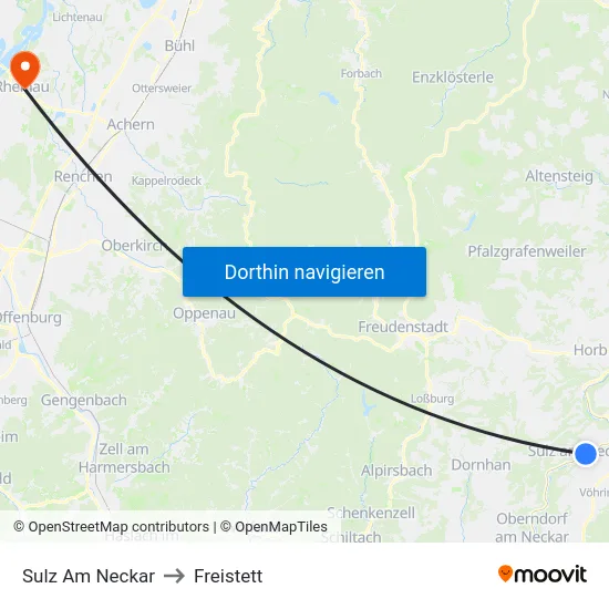 Sulz Am Neckar to Freistett map