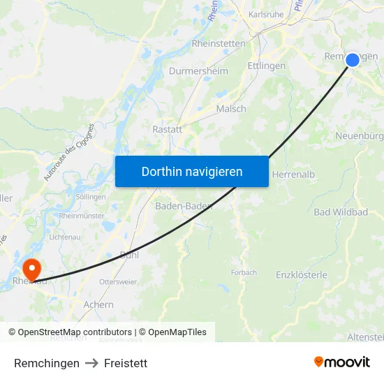 Remchingen to Freistett map