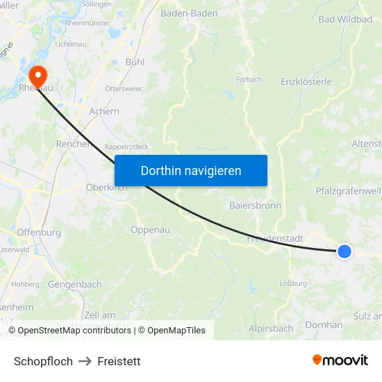 Schopfloch to Freistett map